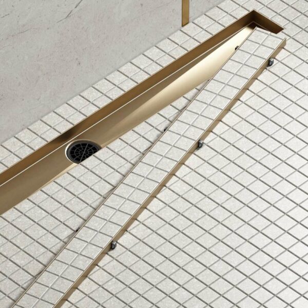 Душевой лоток TIMO Drain System 900 с двусторонней панелью "plate" под плитку, Золото матовое